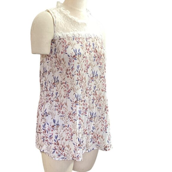 Suzanne Betro Lace Ruffle Hi-Neck Floral Top Sz S #158A - Picture 2 of 9